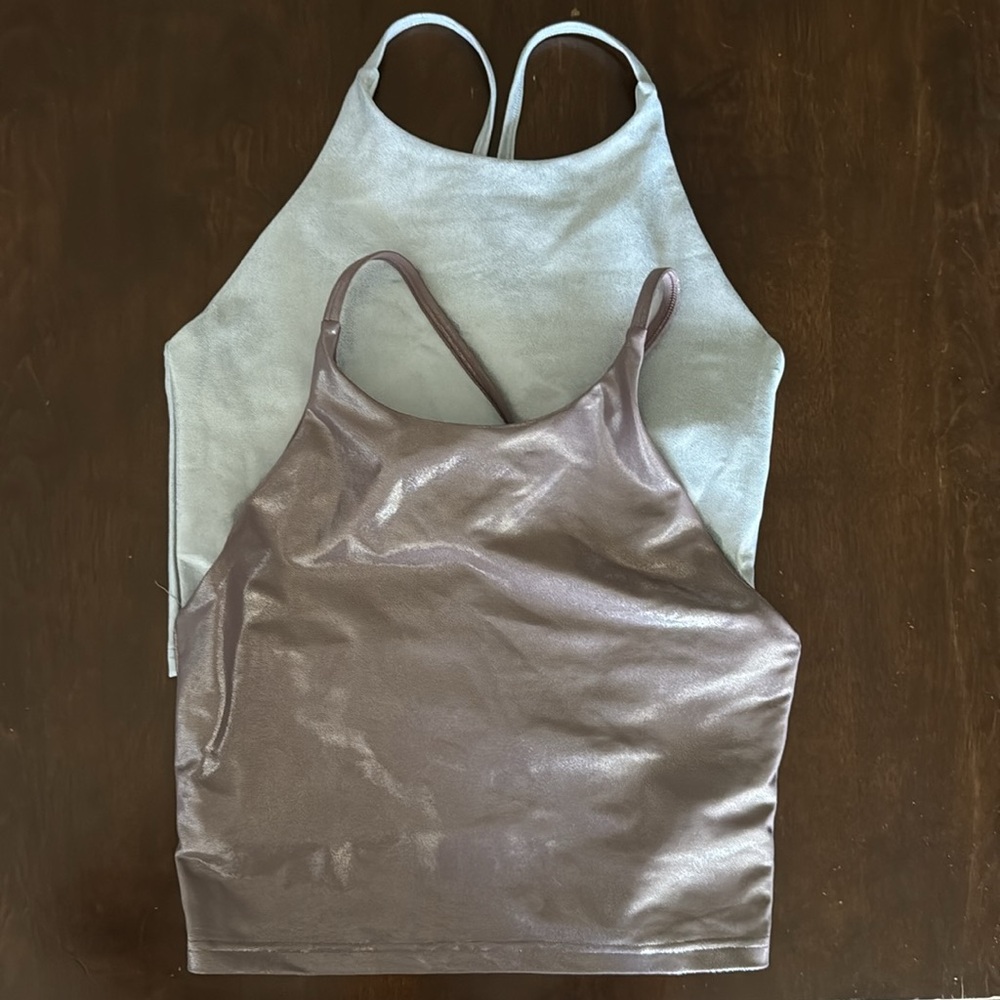Old Navy PowerSoft Long Sports Bras Light Support Metallic Ice and Silver Shine